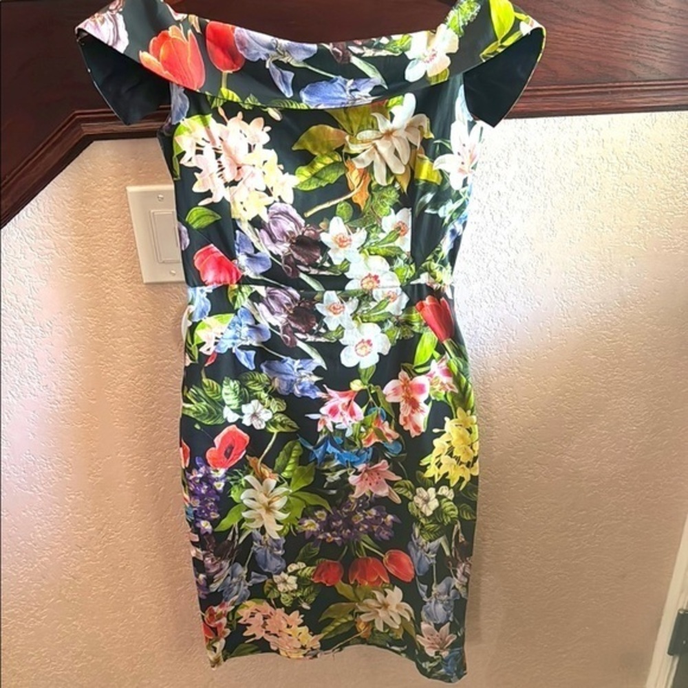 Rinascimento Black Floral Off-Shoulder Mini Dress